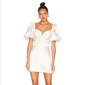 Amanda Uprichard x Revolve White Silk Santucci Dress Puff Sleeves Size Large